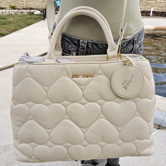 BETSEY JOHNSON CHALK COLOR SATCHEL w/REMOVABLE MIRROR - Picture 1 of 7